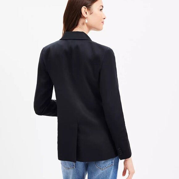 Loft Peak Lapel Modern Black Linen Blend Blazer - Picture 3 of 8